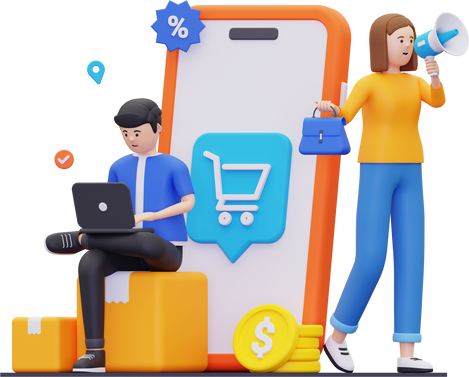 3d Announcement of product discounts in e commerce illustration